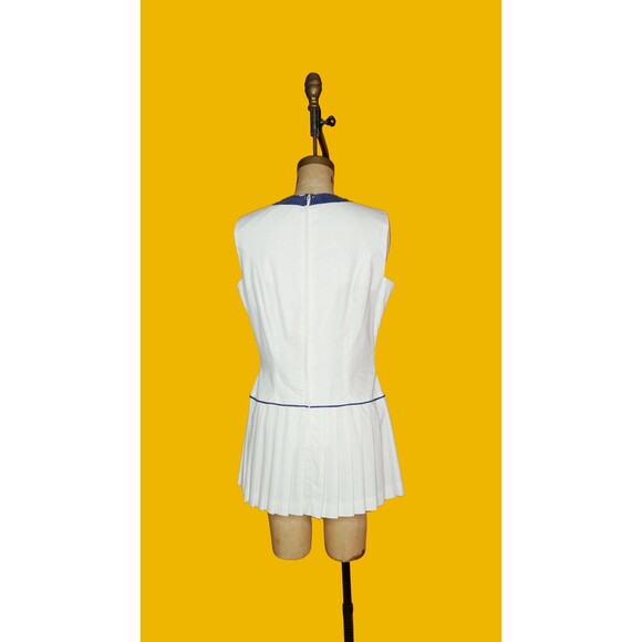 1960s-1970s SAKS FIFTH AVE. Swiss Dot Drop Waist Pleated Tennis Mini Dress. L-XL - Picture 3 of 9